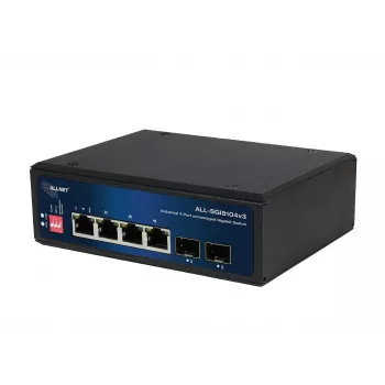 ALLNET ALL-SGI8104v3 industrijsko neupravljano stikalo Layer 2, 6 vrat GbE, 4x GbE RJ45, 2x SFP, brez ventilatorja, IP40