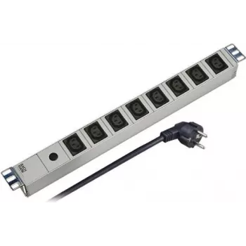 EFB Elektronik 691697 1U 19-palčna PDU za montažo v rack, 8x izhodi IEC C13, 10A, 250V, ohišje iz aluminija, stikalo za vklop/izklop