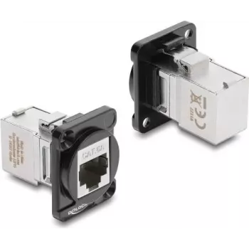 Delock D-Type modul RJ45 vtičnica na vtičnico, 90° kotni, Cat.6A, črno-srebrn
