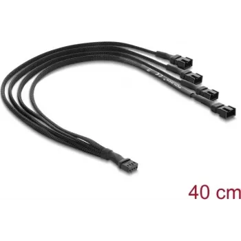 Delock razdelilnik kabla za ventilator, 1 x 4-pin PWM vtičnica na vtič + 3 x 4-pin vtiči (3 pini zasedeni) s pleteno oblogo, 40 cm, črn