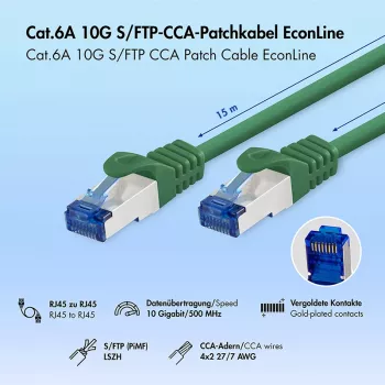 LogiLink Cat.6A S/FTP LSZH patch kabel, 15m, zelen, EconLine