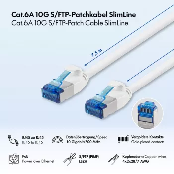 LogiLink SlimLine Cat.6A S/FTP LSZH patch kabel, bel, 7,5 m