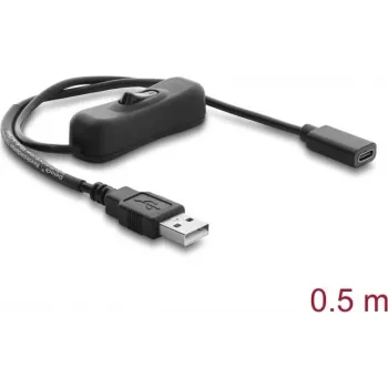 Delock napajalni kabel USB Type-A vtič na USB Type-C vtičnica s stikalom 0,5 m