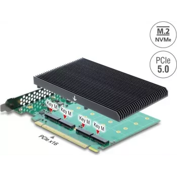 Delock PCI Express 5.0 x16 kartica na 4 x notranji NVMe M.2 Key M s hladilnim telesom - bifurkacija