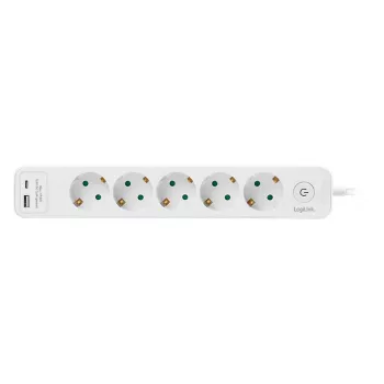 LogiLink LPS280U podaljšek z 5 AC vtičnicami, 2 USB priključkoma (USB-A & USB-C), 17W, bel