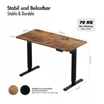 LOGILINK EO0057 električna pisalna miza z nastavitvijo višine, 120x60 cm, en motor, rjava plošča, obremenitev 70 kg