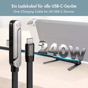 LogiLink kabel USB 2.0 Type-C C/M na C/M 480 Mbps 240W ploščat črn 1,5m