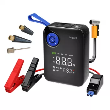 LogiLink PA0358 4-v-1 prenosna baterija za zagon avtomobila z zračnim kompresorjem, 7200 mAh, 200A zagonski tok, LED svetilka