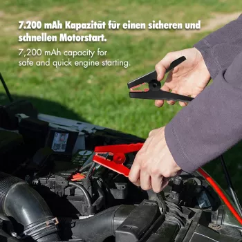 LogiLink PA0358 4-v-1 prenosna baterija za zagon avtomobila z zračnim kompresorjem, 7200 mAh, 200A zagonski tok, LED svetilka