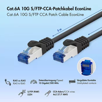 LogiLink Cat.6A S/FTP patch kabel, CCA, LSZH, črn, 5m, EconLine