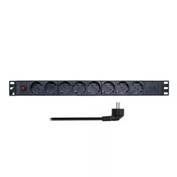 LogiLink PDU8C06 19-palčni 1U 8-kratni Schuko PDU z zaščito pred prenapetostjo, 2x USB-C, zaščita pred preobremenitvijo, 2m kabla, črno/srebrn