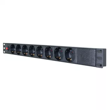 LogiLink PDU8C06 19-palčni 1U 8-kratni Schuko PDU z zaščito pred prenapetostjo, 2x USB-C, zaščita pred preobremenitvijo, 2m kabla, črno/srebrn
