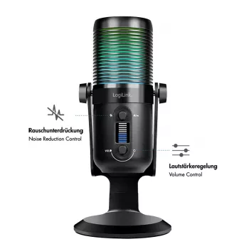 LogiLink USB kondenzatorski mikrofon z RGB osvetlitvijo, kardioidna smerna karakteristika, 20 Hz - 20 kHz, črn (HS0059)
