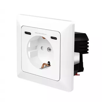 LogiLink stenska vtičnica z 1 Schuko vtičnico in 2-portnim USB-C polnilnikom, 25W PD, bela
