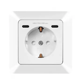 LogiLink stenska vtičnica z 1 Schuko vtičnico in 2-portnim USB-C polnilnikom, 25W PD, bela
