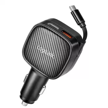 LogiLink USB avtopolnilnik, 3 vrata vkl. z izvlečnim USB-C kablom, 60W, PD, QC, črn