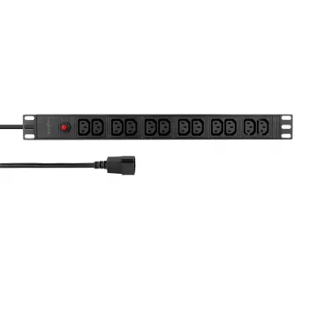 LogiLink 19-palčna 1U rack PDU z 12x IEC C13 vtičnicami, 10A, z zaščito pred preobremenitvijo