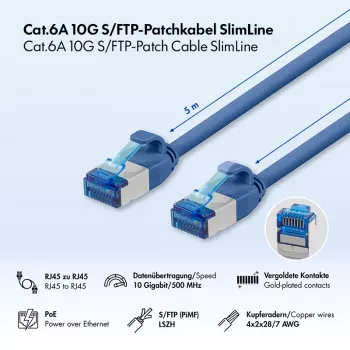 LogiLink Cat.6A Slim S/FTP LSZH patch kabel, moder, 5 m, SlimLine