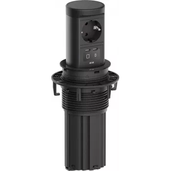 Dvižni napajalni modul za mizo Bachmann ELEVATOR2 s Schuko vtičnico in 45W USB-C PD, Jet Black, kabel 0,5m
