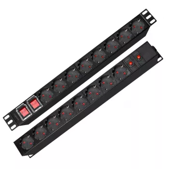 LogiLink PDU1601 19-palčna 1U rack enota za razdeljevanje napajanja, 16 vtičnic Schuko, zaščita pred prenapetostjo, 16A, 2m kabel, črna