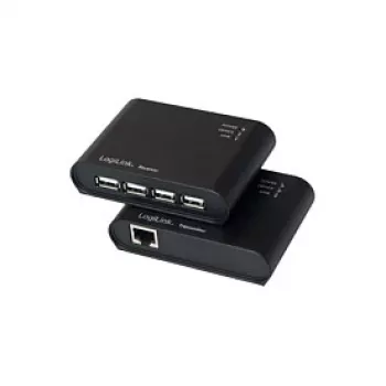 LogiLink USB 2.0 Cat.5 podaljševalnik s 4-portnim razdelilnikom, 50 m, črn