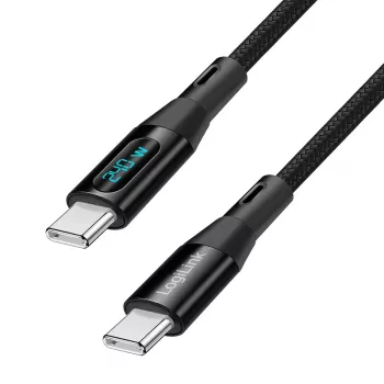 LogiLink kabel USB 2.0 Type-C s prikazom moči, C/M na C/M, 480 Mbps, 240W PD 3.1, najlonski pleteni, črn, 1 m