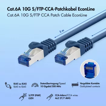 LogiLink Cat.6A S/FTP LSZH patch kabel, 5 m, moder, EconLine