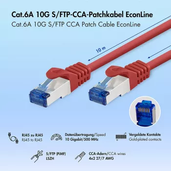 LogiLink Cat.6A CCA S/FTP LSZH patch kabel, rdeč, 10 m, EconLine