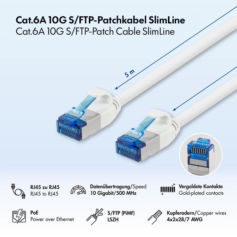 LogiLink Cat.6A Slim S/FTP LSZH patch kabel, bel, 5m, SlimLine