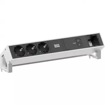 Bachmann DESK2 namizni napajalni modul 3x Schuko 1x USB-C 100W PD 1x modul po meri, nerjavno jeklo