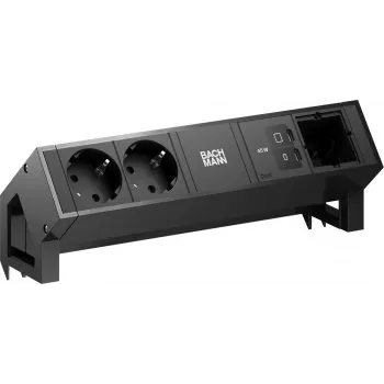 Bachmann DESK2 namizni napajalni modul 2x Schuko 1x USB-C 45W PD 0,2m GST18i3 črn RAL9005