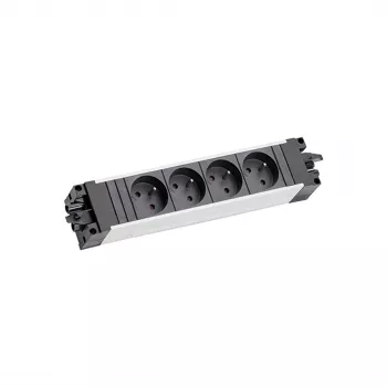 Bachmann STEP ALU 6x UTE GST18 France – 6-kratna aluminijasta vtičnica z vhodom GST18, 230V/16A, 3680W, srebrno-črna