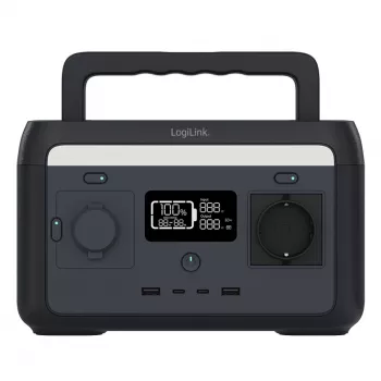 LogiLink prenosna električna postaja 300W LiFePO4 baterija, 288Wh čisti sinusni val, 60W USB-C PD, QC3.0, pripravljena na sončno polnjenje