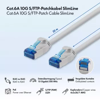 LogiLink Cat.6A S/FTP LSZH Slim Ethernet patch kabel, siv, 20 m