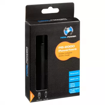 RealPower PB2000 mAh aluminijasti powerbank, črn
