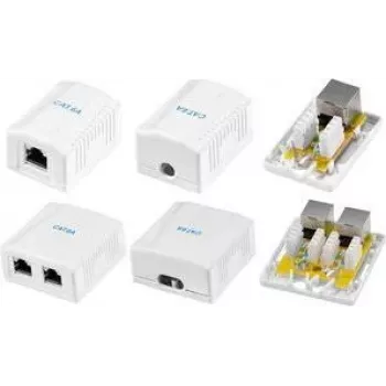 LogiLink Cat.6A oklopljena nadometna doza, 1x RJ45, bela RAL 9003, 10G, brez orodja, PoE++