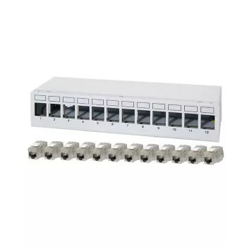 LogiLink NK4093 namizni patch panel Cat.6A, 12 vrat, svetlo siv (RAL 7035), oklopljen, jeklo brez vijakov