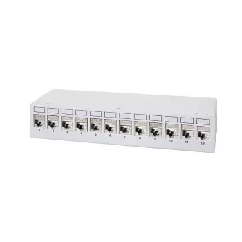 LogiLink NK4093 namizni patch panel Cat.6A, 12 vrat, svetlo siv (RAL 7035), oklopljen, jeklo brez vijakov