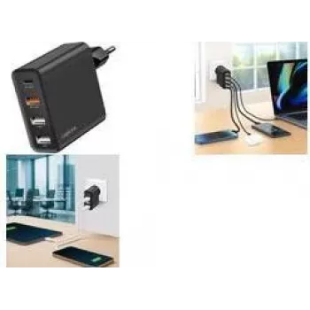 LogiLink 48W GaN USB stenski polnilnik, 4-vratni, 3x USB-A QC + 1x USB-C PD, euro vtič, črn (PA0377)