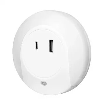 LogiLink LED nočna lučka s senzorjem mraka, 1x USB-A & 1x USB-C, 18W skupna moč