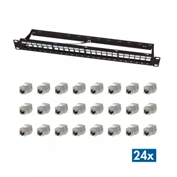 LogiLink modularna 24-portna Cat.6A Keystone patch plošča, 19 inch/1U, črna, EconLine