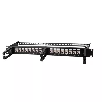 LOGILINK modularna 16-portna Cat.6A Keystone patch plošča, 19/1U, s 3 kabelskimi obroči, črna