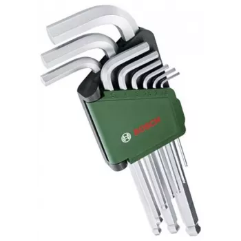 BOSCH 9-delni komplet imbus ključev z barvno označenimi L-ključi, kroglično glavo in funkcijo držanja, metrični 1,5-10 mm, površina BlackLaser, držalo s sponko
