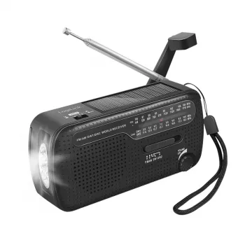LogiLink Dynamo ročni radio s solarno ploščo, AM/FM, funkcija polnjenja USB-C, LED svetilka, SOS alarm, powerbank, črn