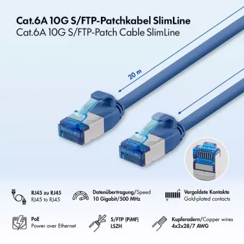 LogiLink Cat.6A S/FTP LSZH SlimLine patch kabel, 20 m, moder