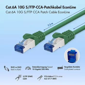 LogiLink Cat.6A S/FTP LSZH patch kabel, CCA, 7,5 m, zelen, EconLine