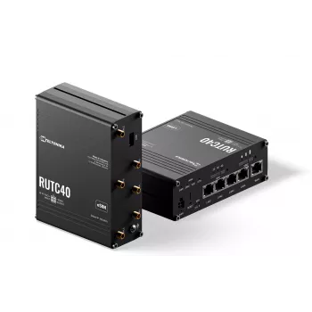 Teltonika Networks RUTC40 industrijski usmerjevalnik 4G LTE Cat 6 dvopasovni Wi-Fi 5 Gigabit z Dual SIM, GNSS, napajalnik UK