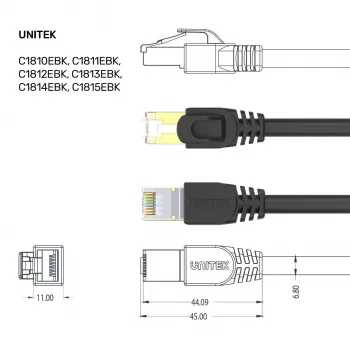 UNITEK Cat.7 S/FTP 2,0 m Ethernet patch kabel, 10 Gbit/s, 600 MHz, pozlačeni vtiči RJ45, črn