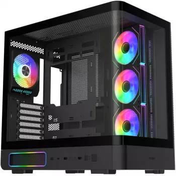 Fortron M581 ohišje Mid-Tower, črno, panoramsko kaljeno steklo, 4x ARGB ventilatorji