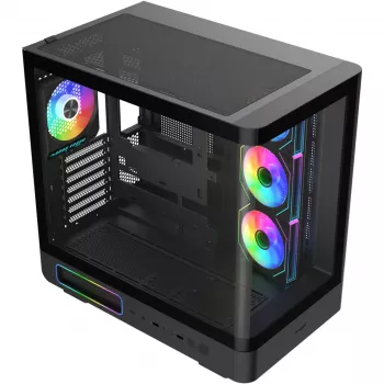 Fortron M581 ohišje Mid-Tower, črno, panoramsko kaljeno steklo, 4x ARGB ventilatorji